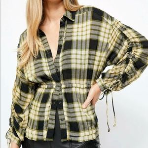 Free People Pacific Dawn Plaid Shirt Black Green